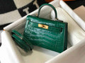 Hermes Kelly Mini II Bag 19 Green Crocodile Leather with Gold Hardware