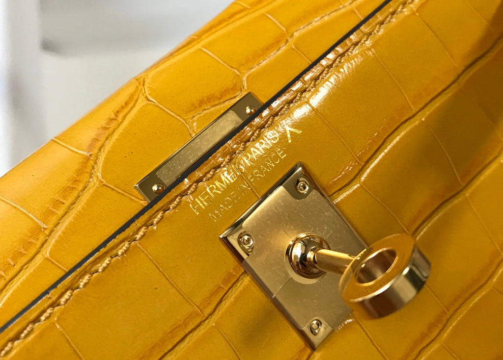 Hermes Kelly Mini II Bag 19 Yellow Crocodile Leather with Gold Hardware