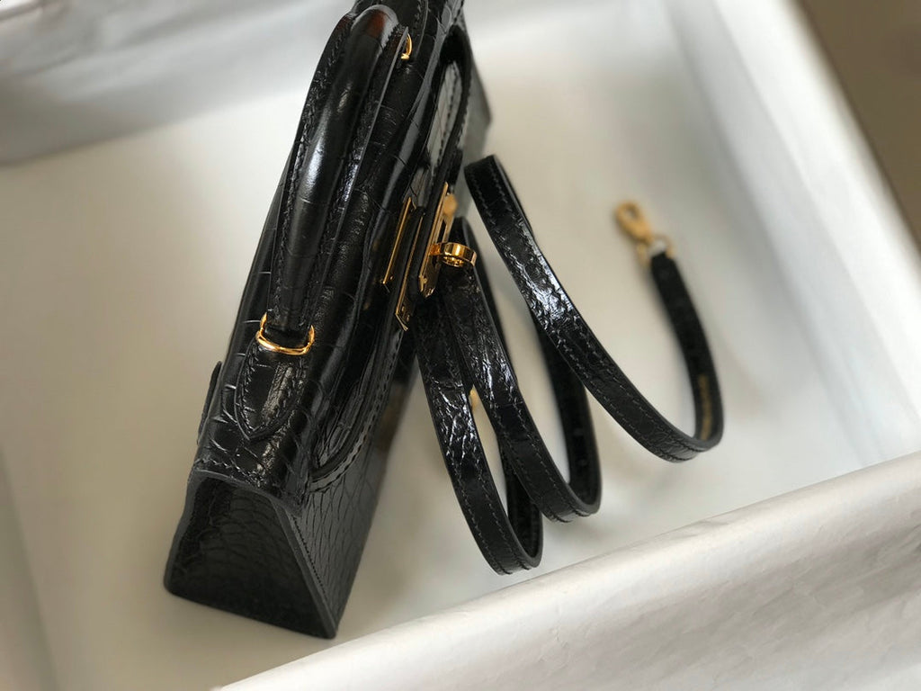 Hermes Kelly Mini II Bag 19 Gold Hardware with Crocodile Leather Black