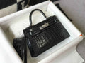 Hermes Kelly Mini II Bag 19 Silver Hardware with Crocodile Leather Black