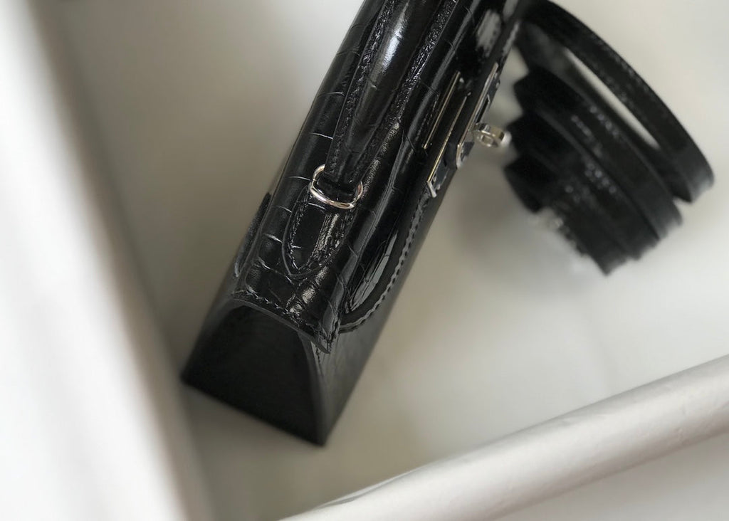 Hermes Kelly Mini II Bag 19 Silver Hardware with Crocodile Leather Black