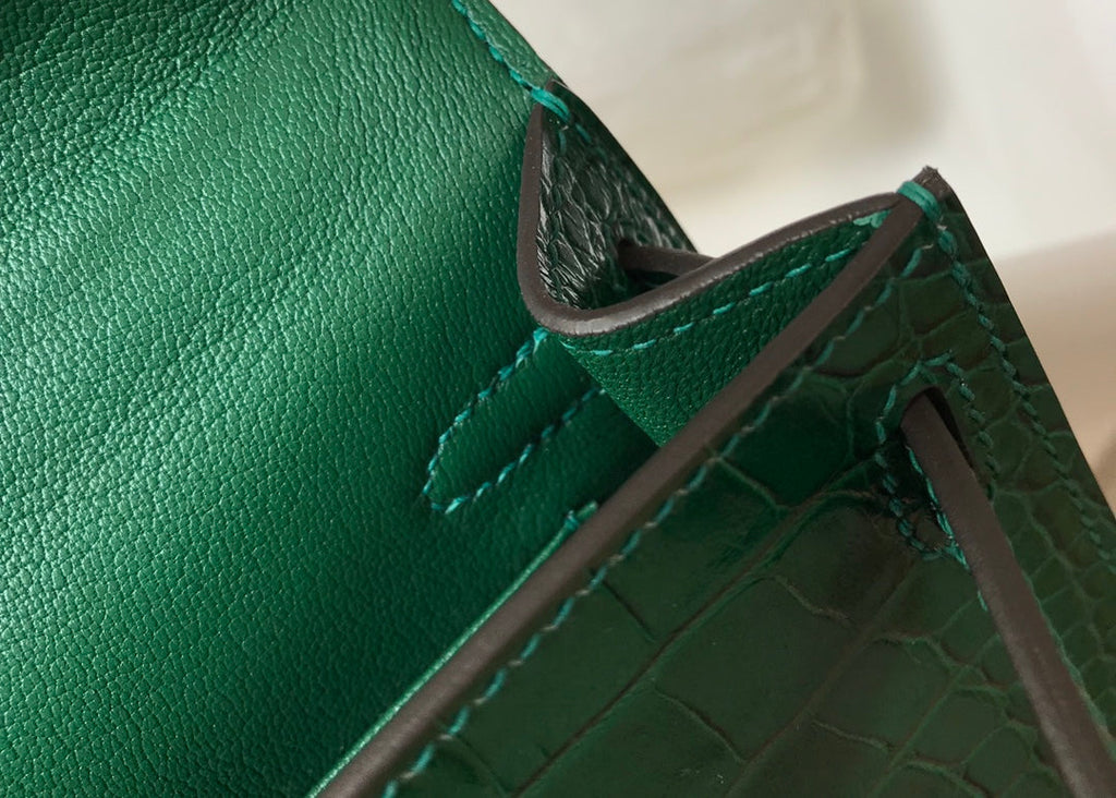 Hermes Kelly Mini II Bag 19 Gold Hardware with Green Crocodile Leather