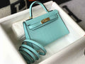 Hermes Kelly Mini II Bag 19 Blue Crocodile Leather with Gold Hardware