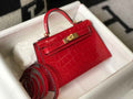Hermes Kelly Mini II Bag 19 Red Crocodile Leather with Gold Hardware