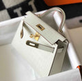 Hermes Kelly Mini II Bag 19 White Crocodile Leather with Gold Hardware