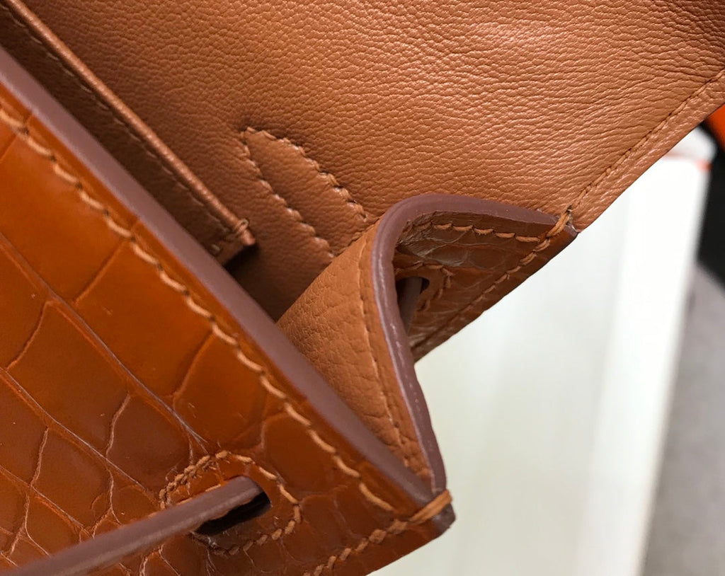 Hermes Kelly Mini II Bag 19 Brown Crocodile Leather with Gold Hardware