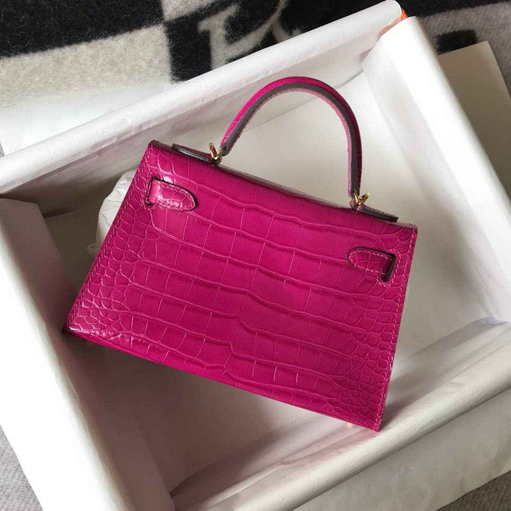 Hermes Kelly Mini II Bag 19 Purple Crocodile Leather with Gold Hardware