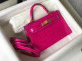 Hermes Kelly Mini II Bag 19 Purple Crocodile Leather with Gold Hardware