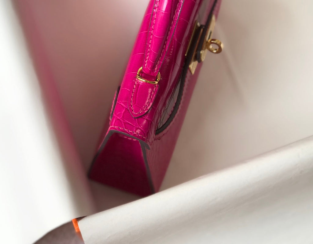 Hermes Kelly Mini II Bag 19 Purple Crocodile Leather with Gold Hardware