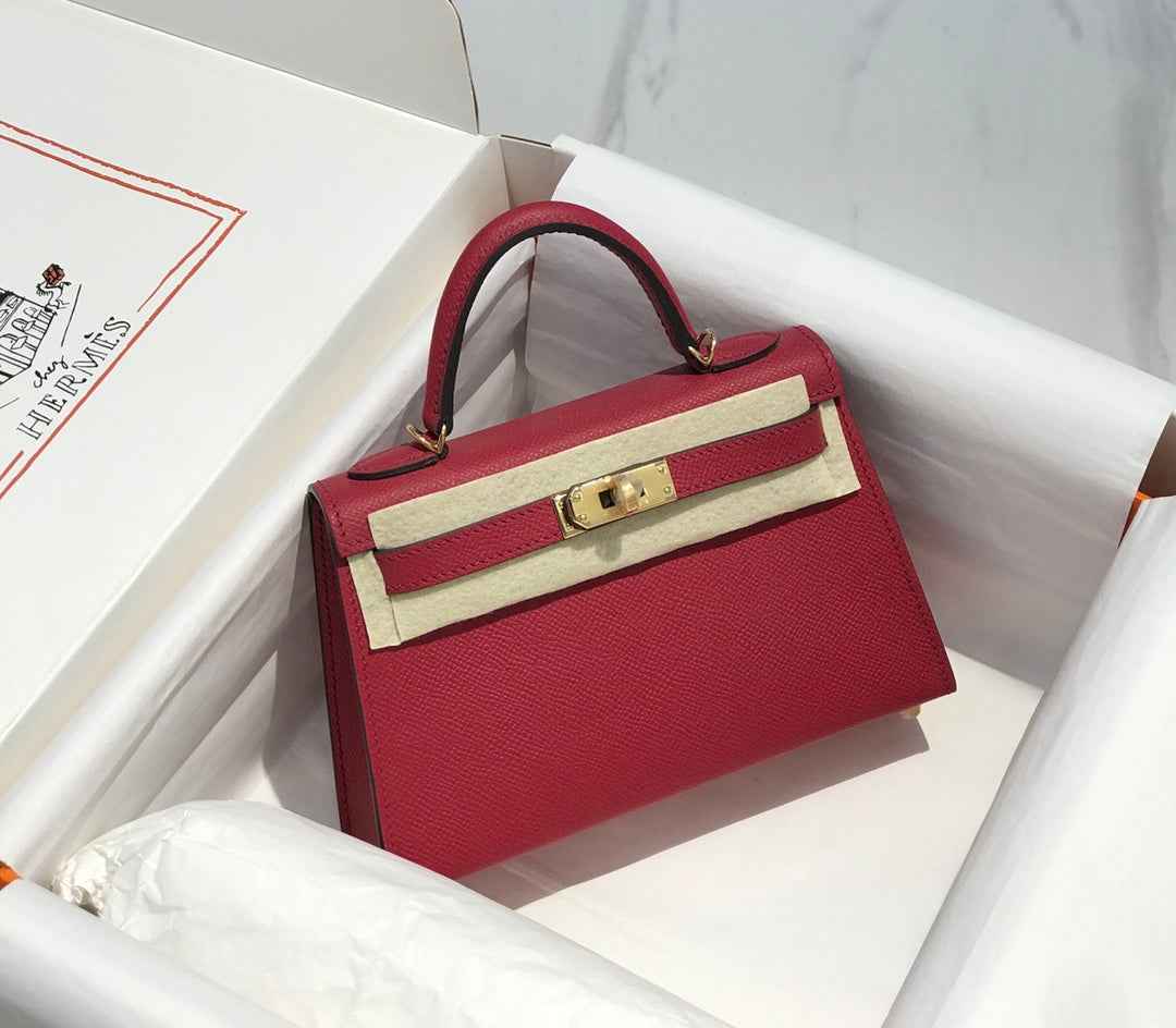 Hermes Kelly Mini II Bag 19 Gold Hardware with Epsom Dark Red