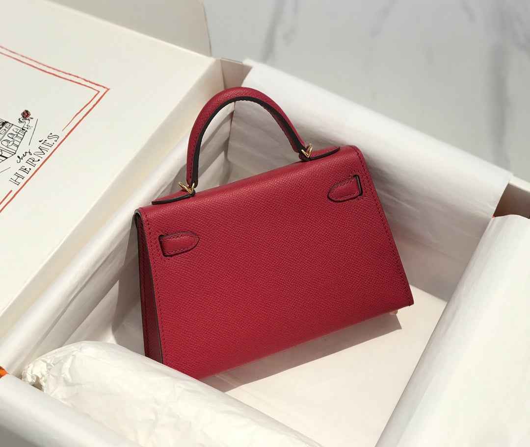 Hermes Kelly Mini II Bag 19 Gold Hardware with Epsom Dark Red