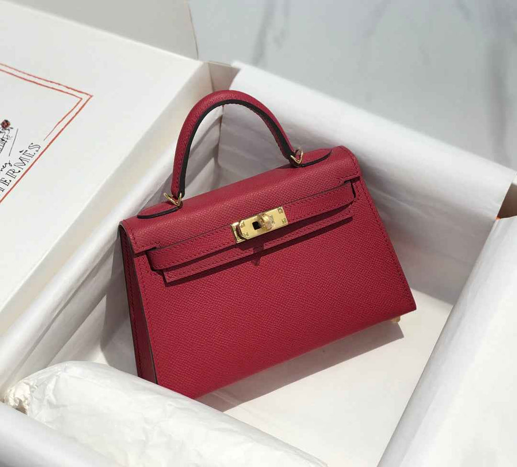 Hermes Kelly Mini II Bag 19 Gold Hardware with Epsom Dark Red