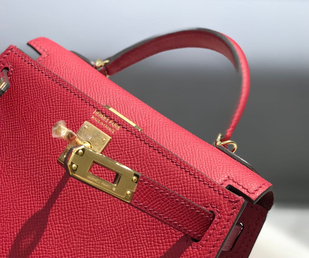 Hermes Kelly Mini II Bag 19 Gold Hardware with Epsom Dark Red