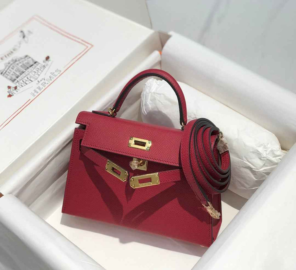 Hermes Kelly Mini II Bag 19 Gold Hardware with Epsom Dark Red
