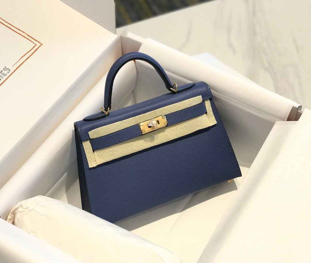 Hermes Kelly Mini II Bag 19 Gold Hardware with Epsom Navy Blue