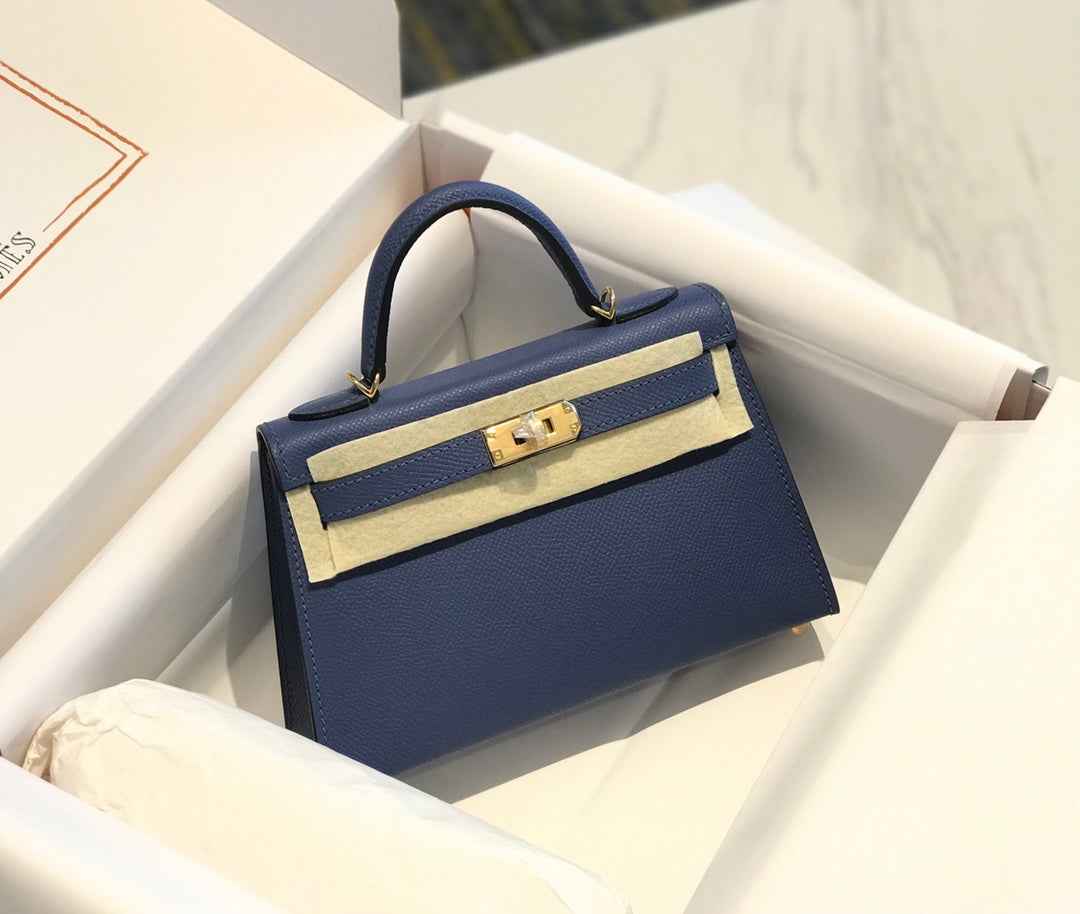 Hermes Kelly Mini II Bag 19 Gold Hardware with Epsom Navy Blue