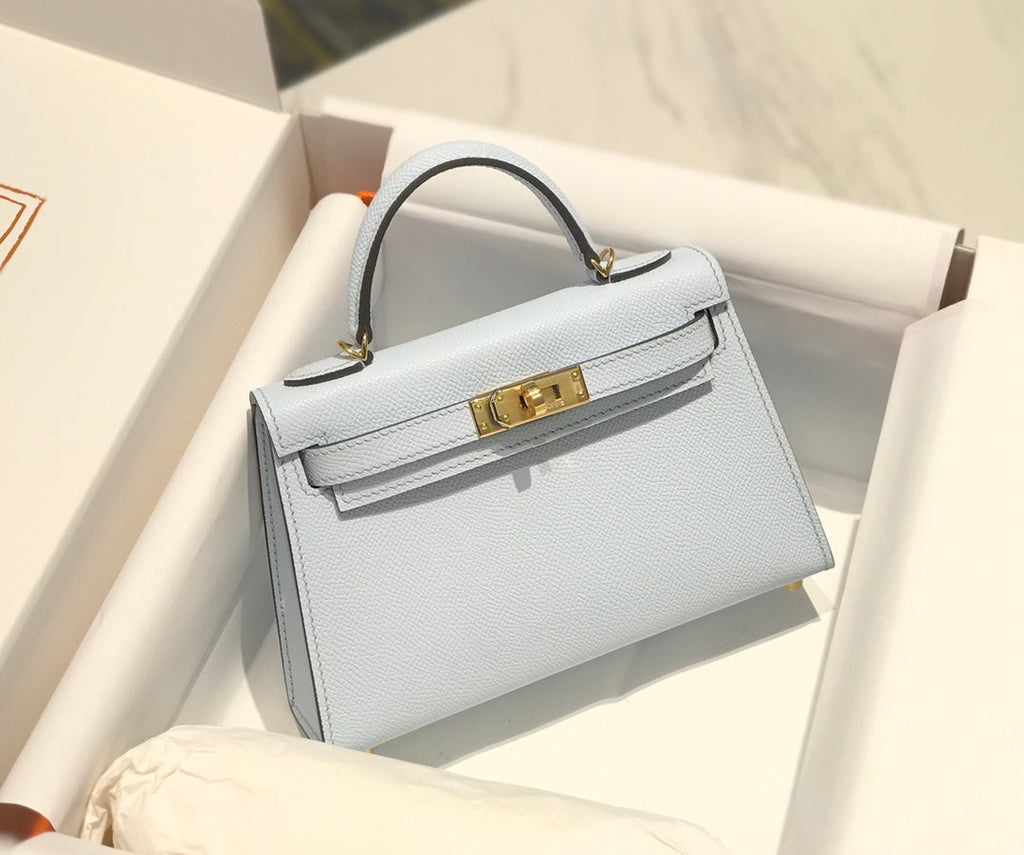Hermes Kelly Mini II Bag 19 Silver Hardware with Epsom Light Blue