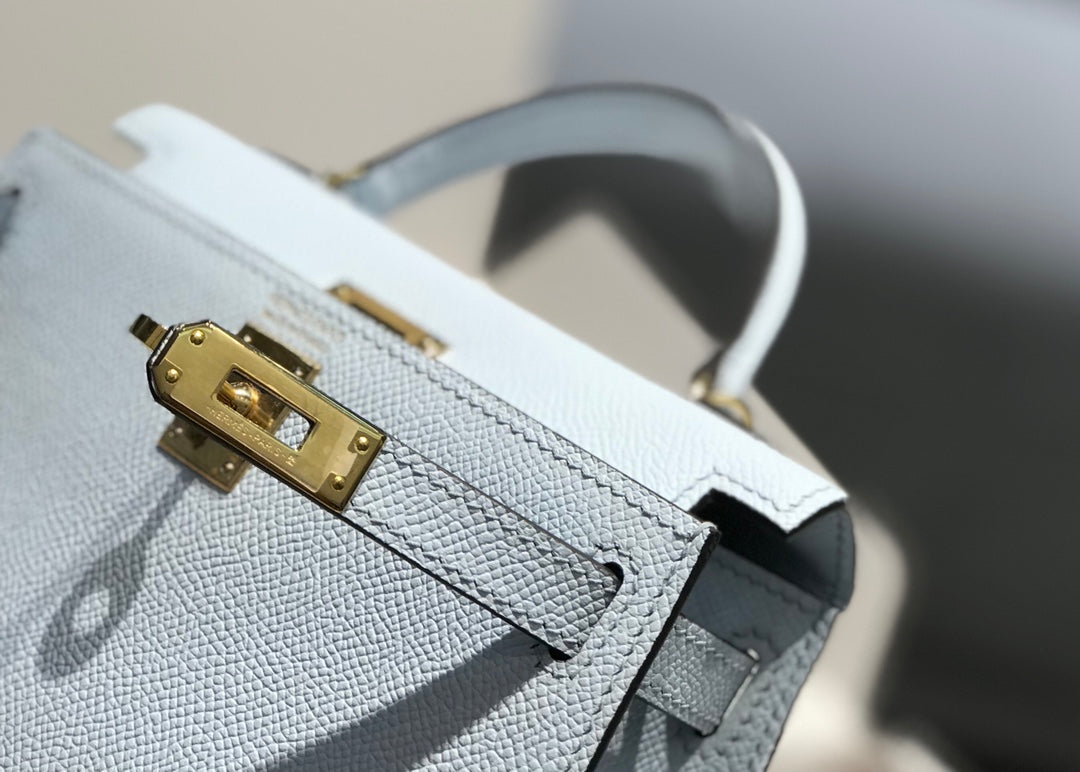 Hermes Kelly Mini II Bag 19 Silver Hardware with Epsom Light Blue