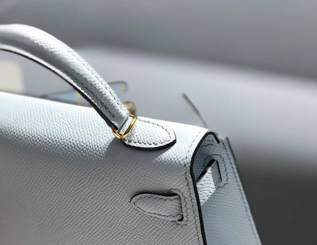 Hermes Kelly Mini II Bag 19 Silver Hardware with Epsom Light Blue