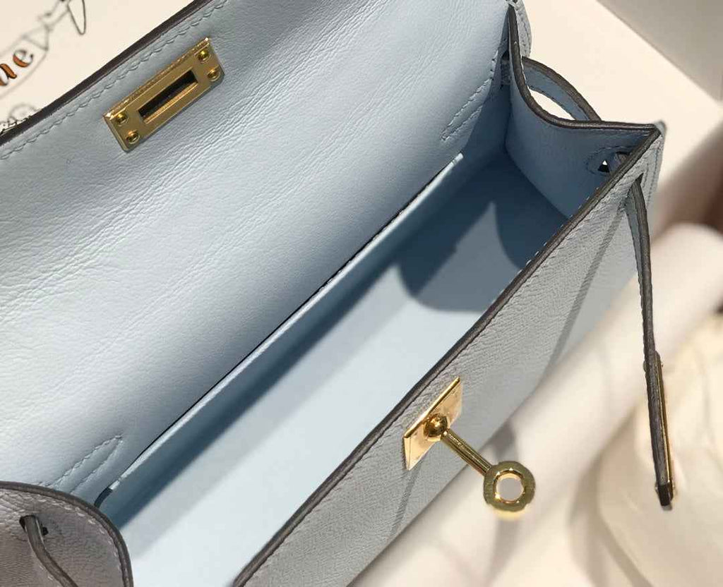 Hermes Kelly Mini II Bag 19 Silver Hardware with Epsom Light Blue