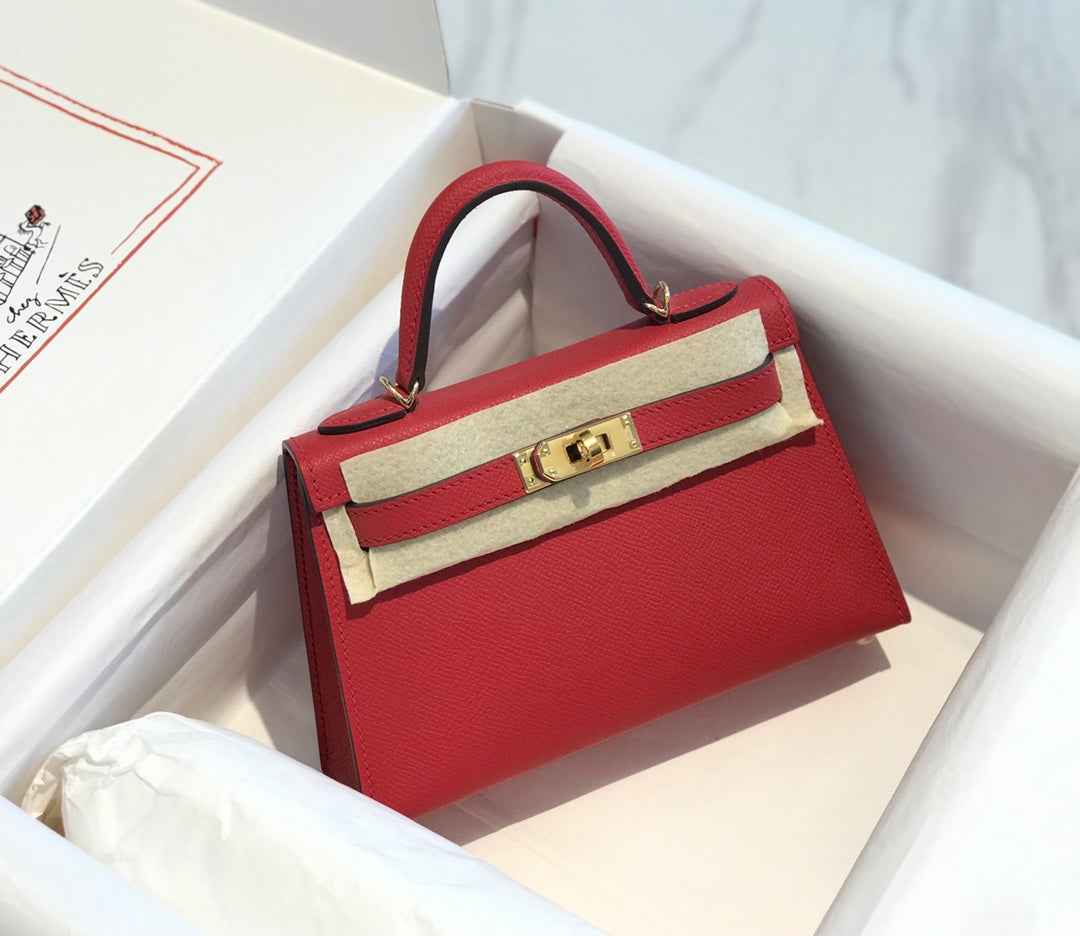 Hermes Kelly Mini II Bag 19 Gold Hardware with Epsom Red