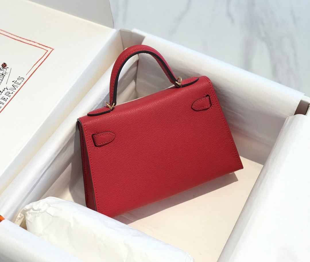 Hermes Kelly Mini II Bag 19 Gold Hardware with Epsom Red