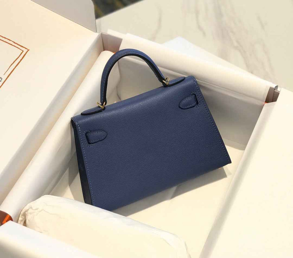 Hermes Kelly Mini II Bag 19 Gold Hardware with Epsom Navy Blue