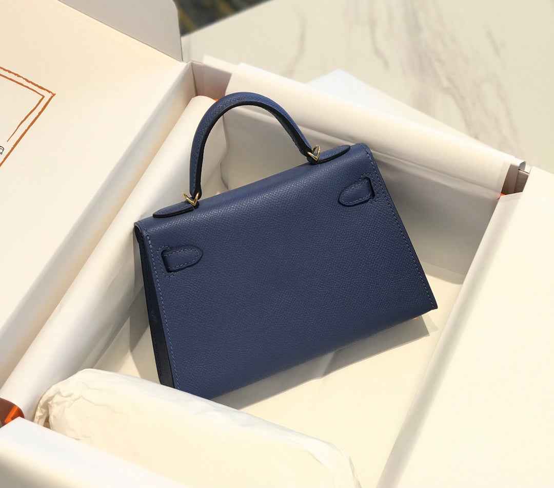 Hermes Kelly Mini II Bag 19 Gold Hardware with Epsom Navy Blue