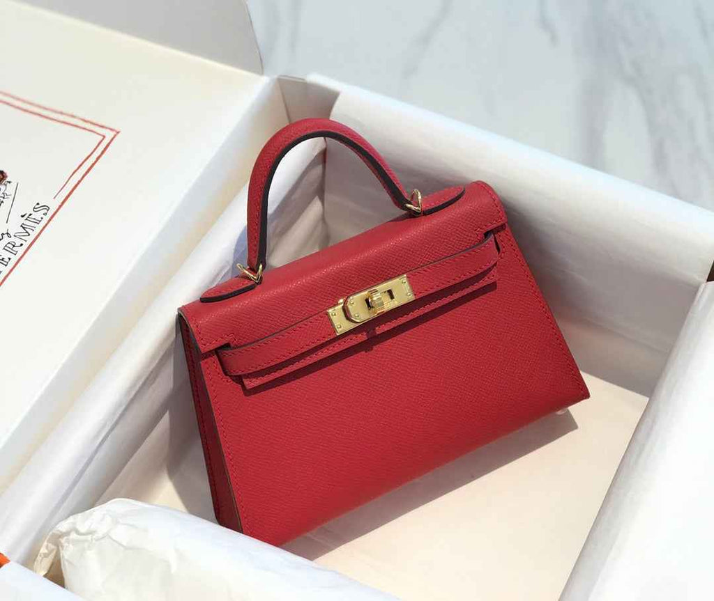 Hermes Kelly Mini II Bag 19 Gold Hardware with Epsom Red
