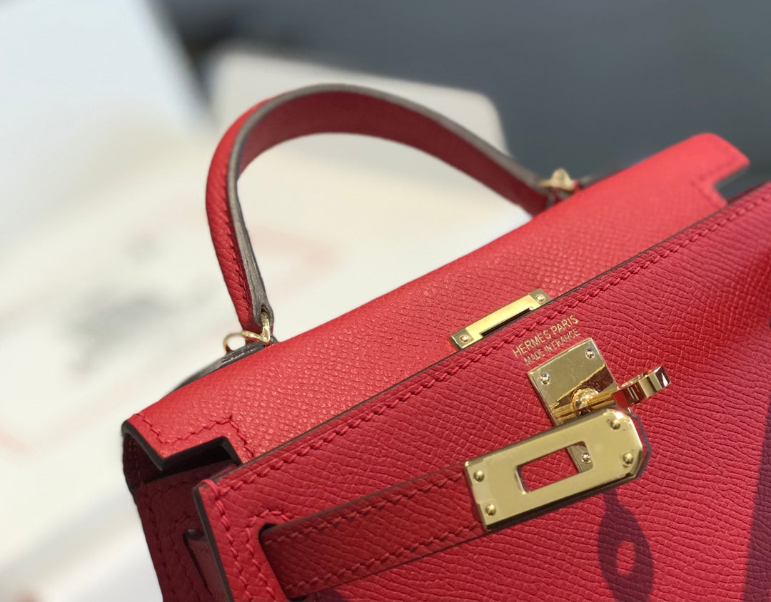 Hermes Kelly Mini II Bag 19 Gold Hardware with Epsom Red