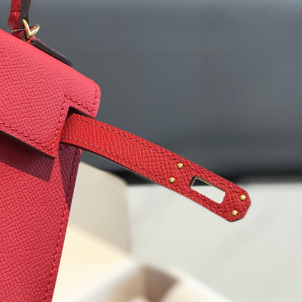 Hermes Kelly Mini II Bag 19 Gold Hardware with Epsom Red