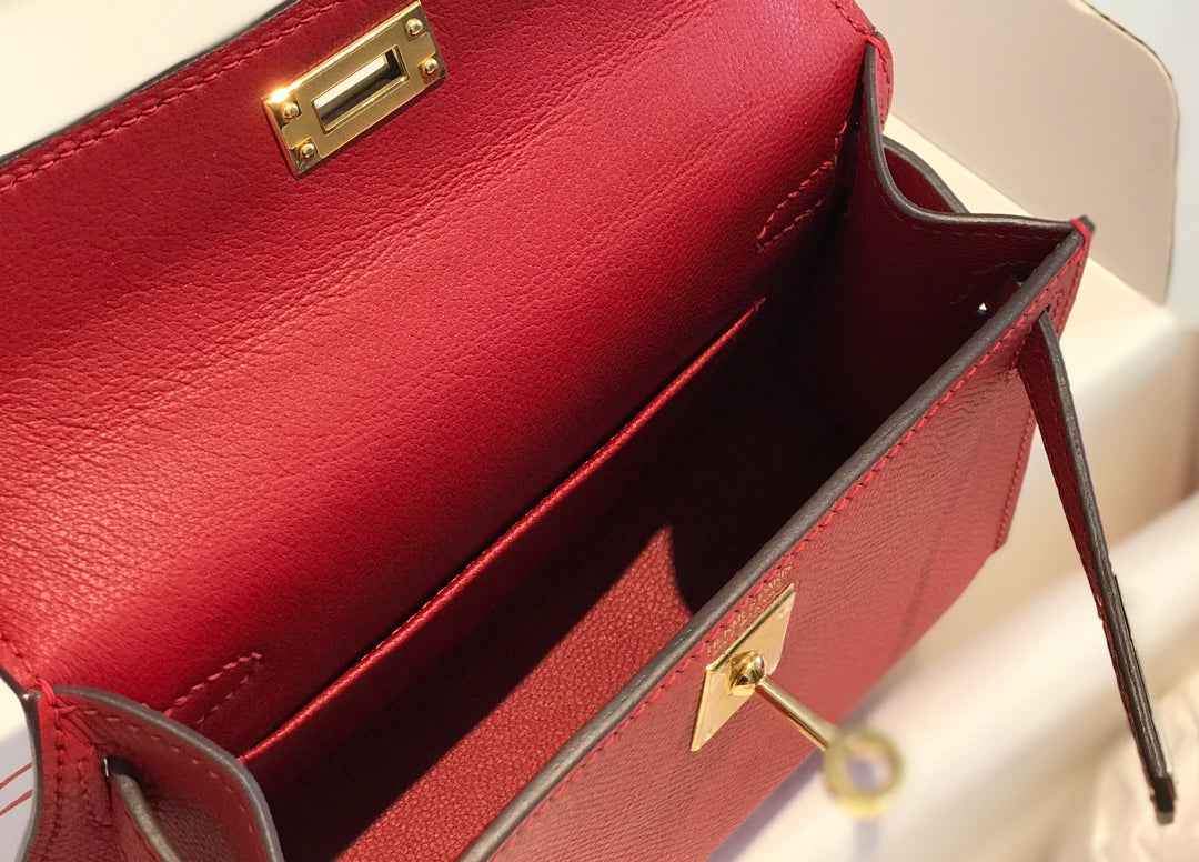Hermes Kelly Mini II Bag 19 Gold Hardware with Epsom Red