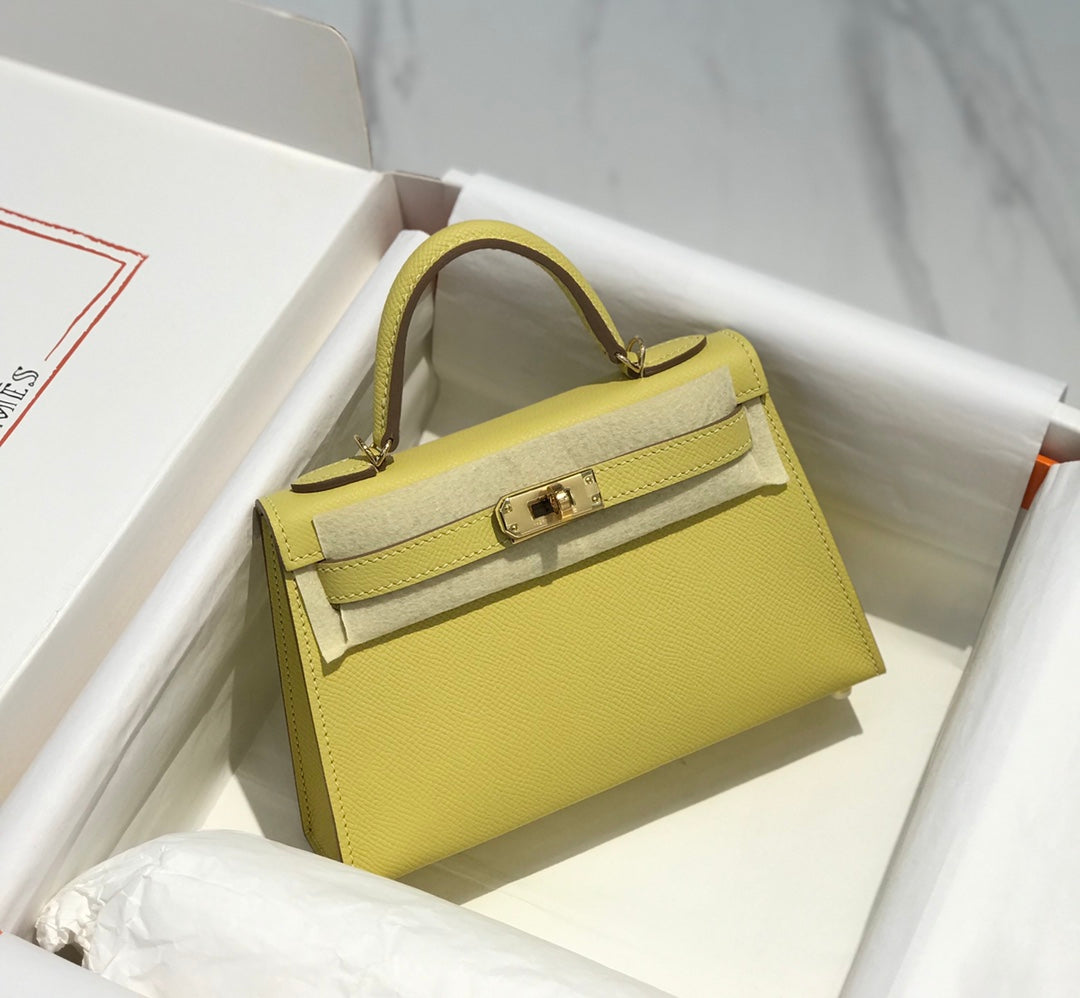 Hermes Kelly Mini II Bag 19 Gold Hardware with Epsom lemon yellow