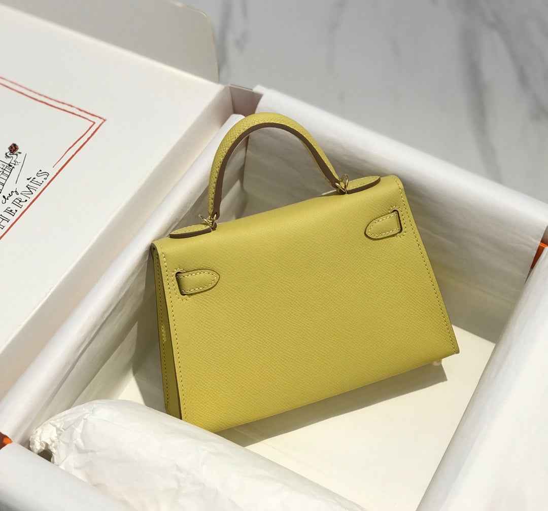 Hermes Kelly Mini II Bag 19 Gold Hardware with Epsom lemon yellow