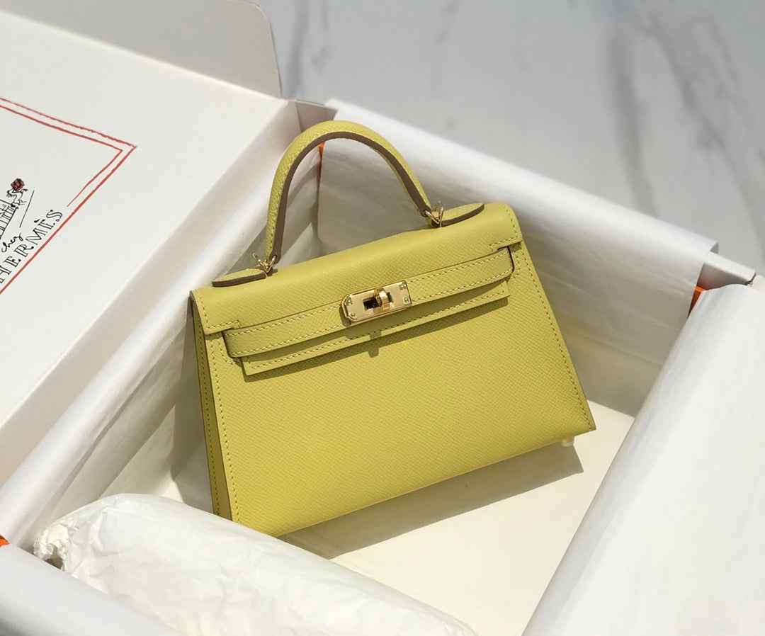 Hermes Kelly Mini II Bag 19 Gold Hardware with Epsom lemon yellow