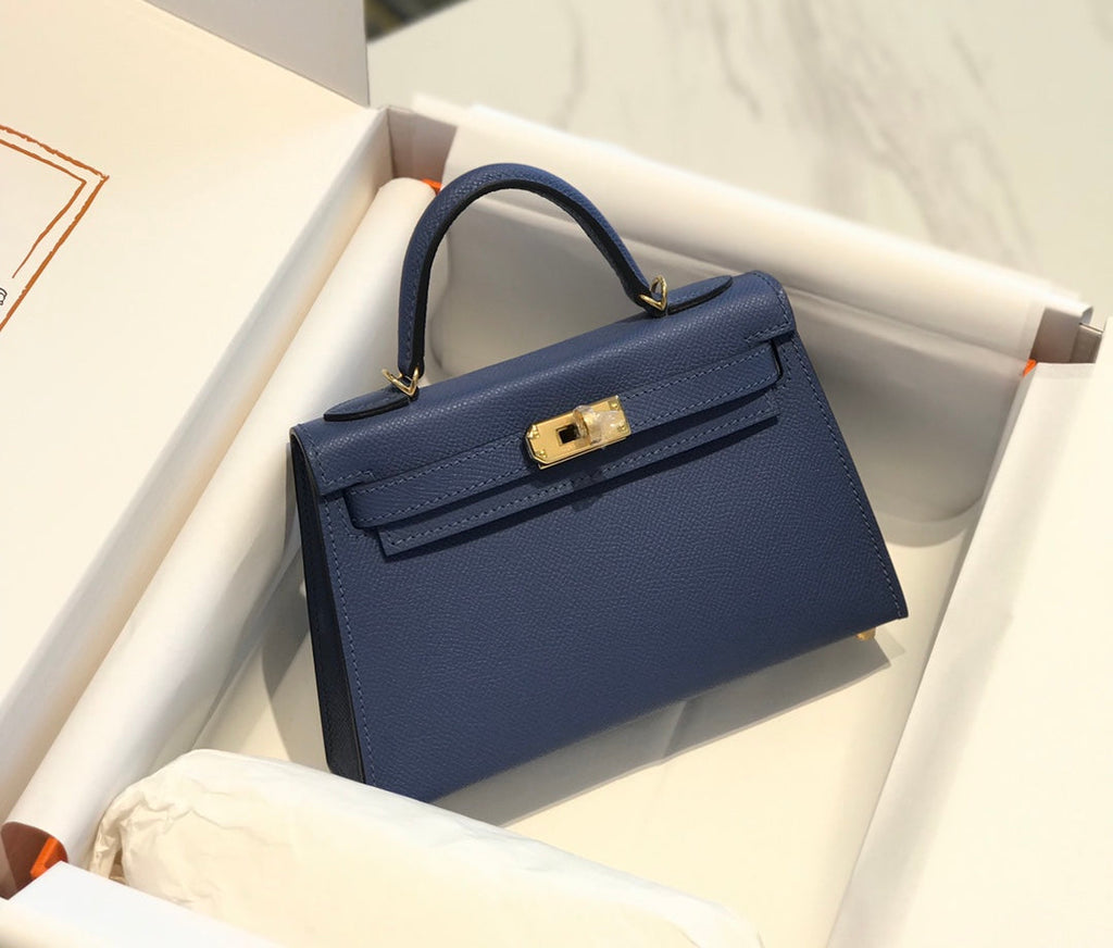 Hermes Kelly Mini II Bag 19 Gold Hardware with Epsom Navy Blue