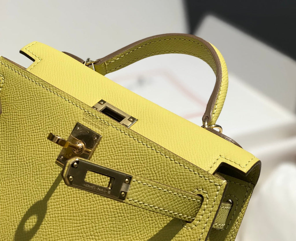 Hermes Kelly Mini II Bag 19 Gold Hardware with Epsom lemon yellow