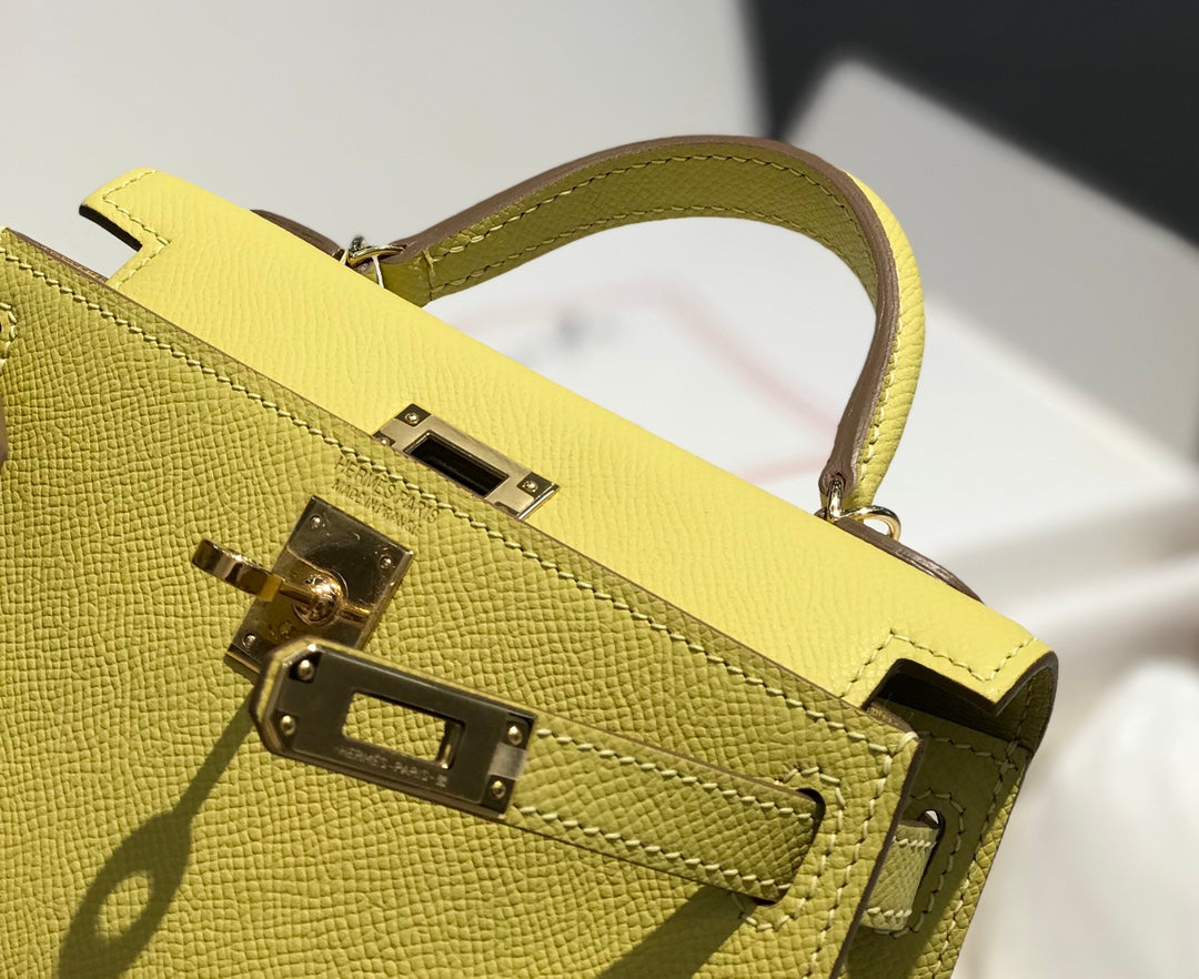 Hermes Kelly Mini II Bag 19 Gold Hardware with Epsom lemon yellow