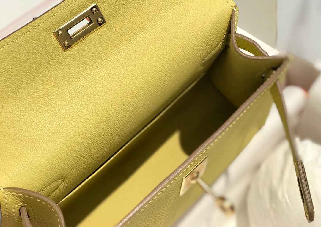 Hermes Kelly Mini II Bag 19 Gold Hardware with Epsom lemon yellow