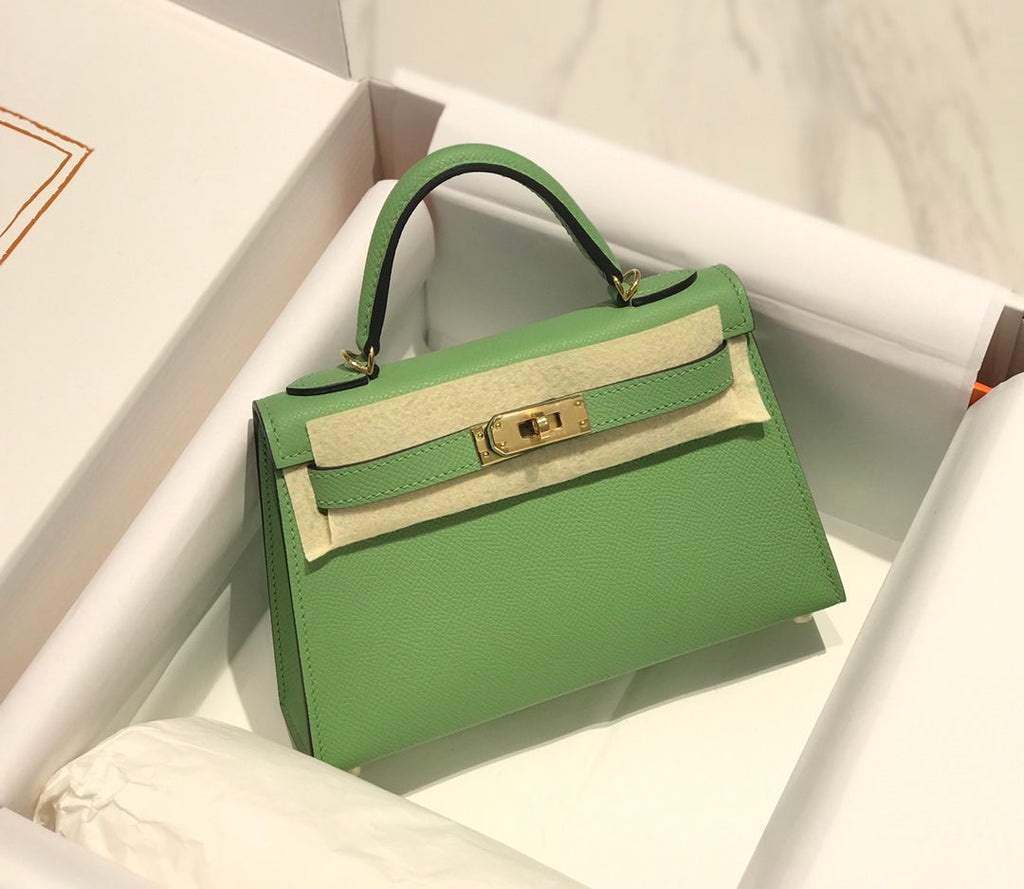 Hermes Kelly Mini II Bag 19 Gold Hardware with Epsom Light Green