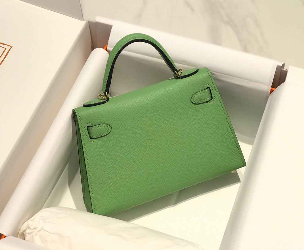 Hermes Kelly Mini II Bag 19 Gold Hardware with Epsom Light Green