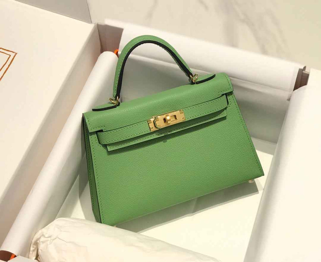 Hermes Kelly Mini II Bag 19 Gold Hardware with Epsom Light Green