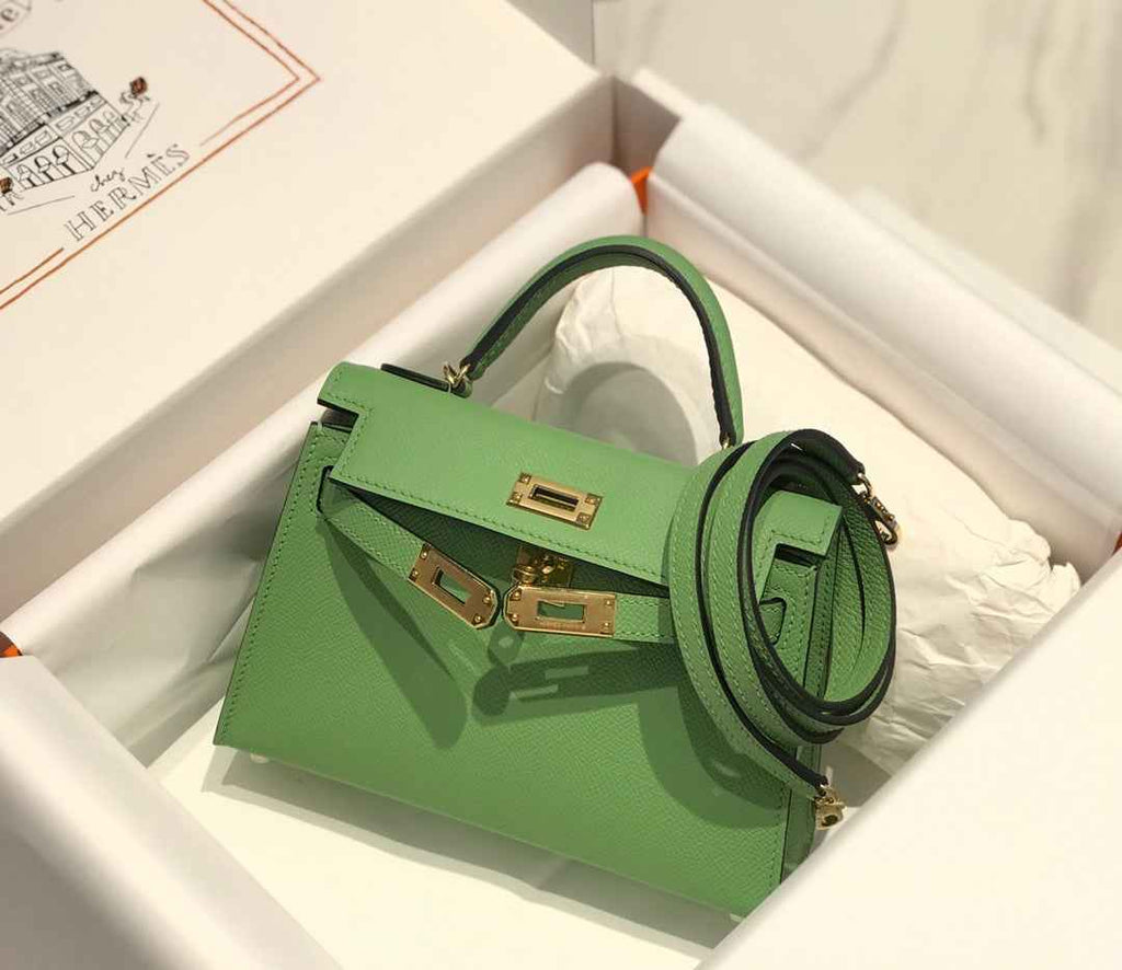 Hermes Kelly Mini II Bag 19 Gold Hardware with Epsom Light Green