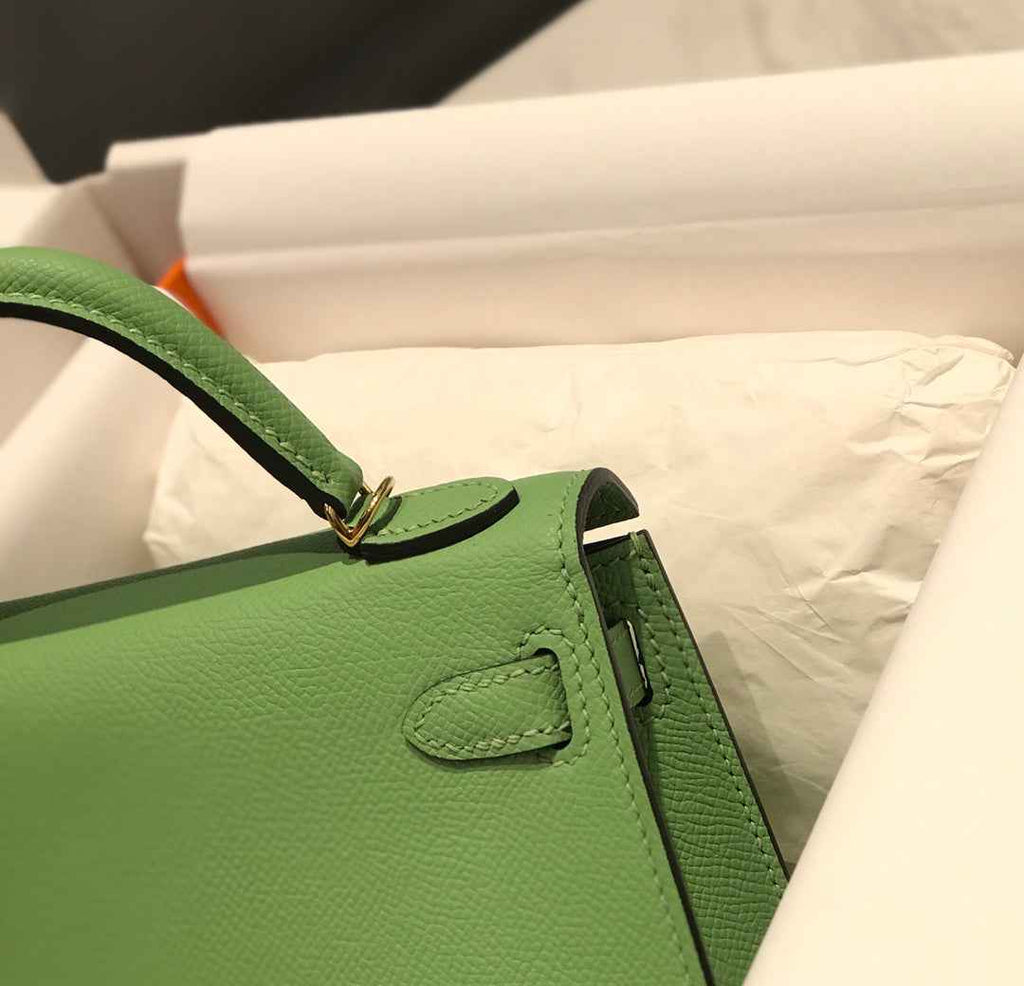 Hermes Kelly Mini II Bag 19 Gold Hardware with Epsom Light Green