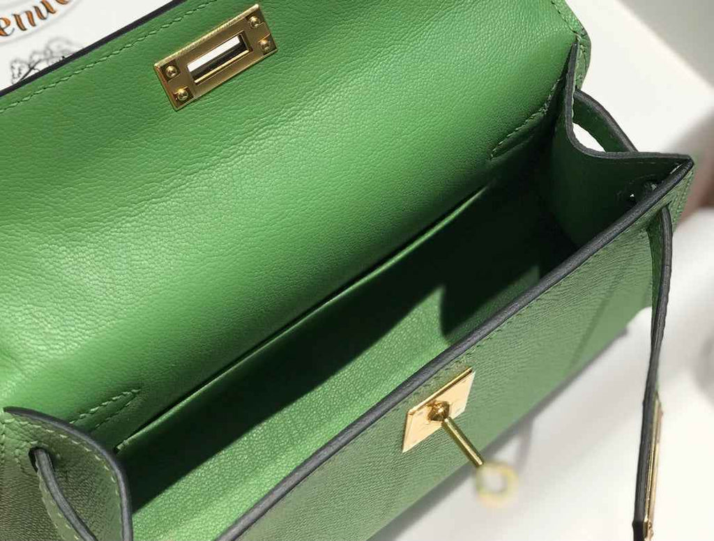 Hermes Kelly Mini II Bag 19 Gold Hardware with Epsom Light Green