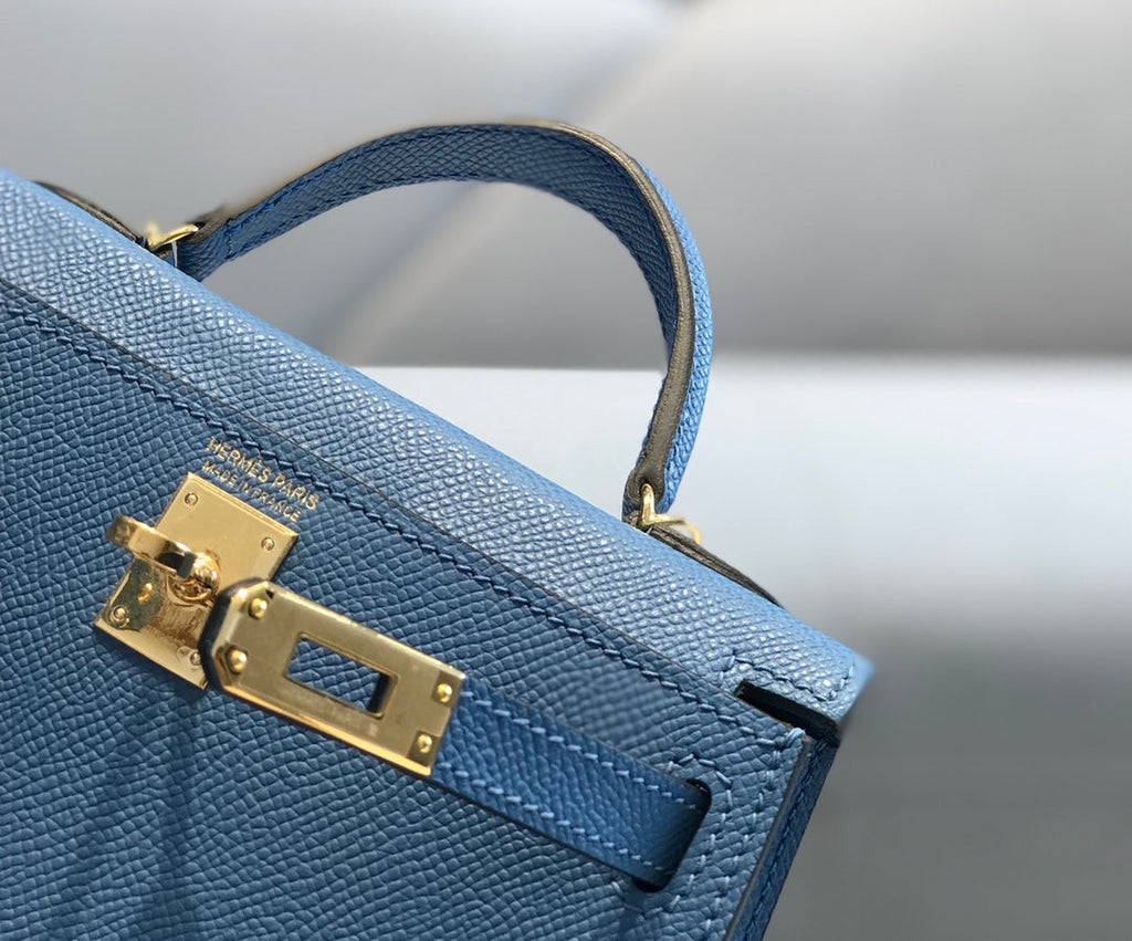 Hermes Kelly Mini II Bag 19 Gold Hardware with Epsom Blue Leather