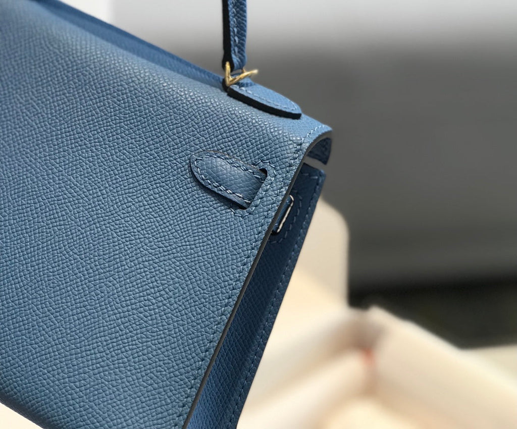 Hermes Kelly Mini II Bag 19 Gold Hardware with Epsom Blue Leather