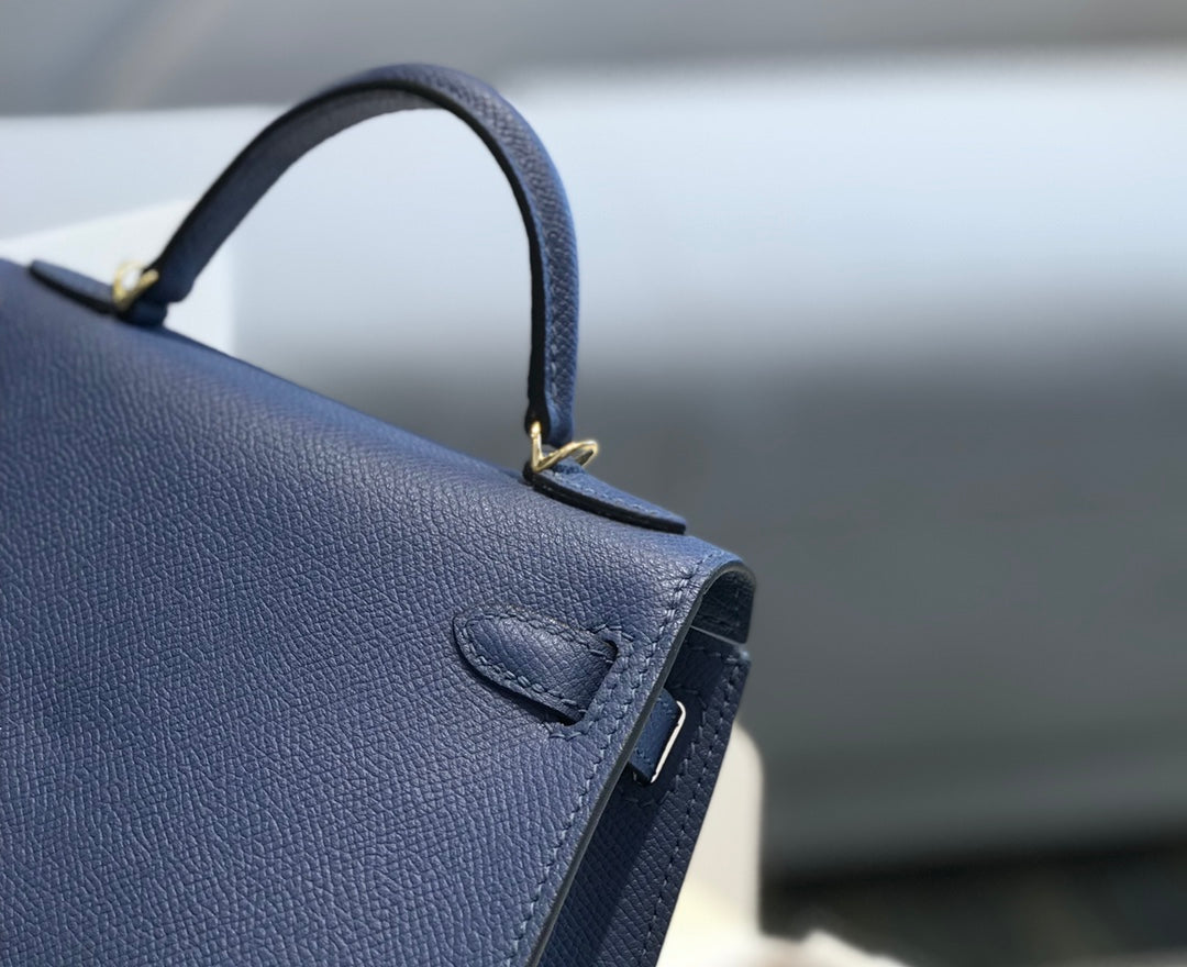 Hermes Kelly Mini II Bag 19 Gold Hardware with Epsom Navy Blue