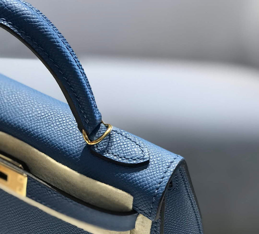 Hermes Kelly Mini II Bag 19 Gold Hardware with Epsom Blue Leather