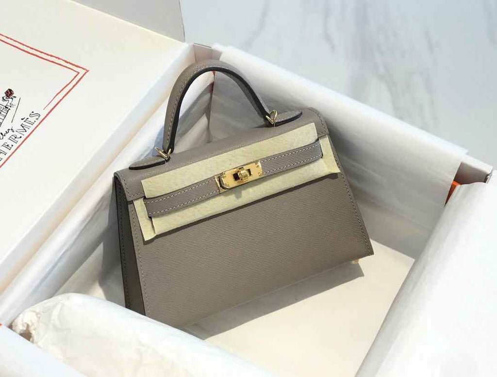 Hermes Kelly Mini II Bag 19 Gold Hardware with Epsom dark Gray